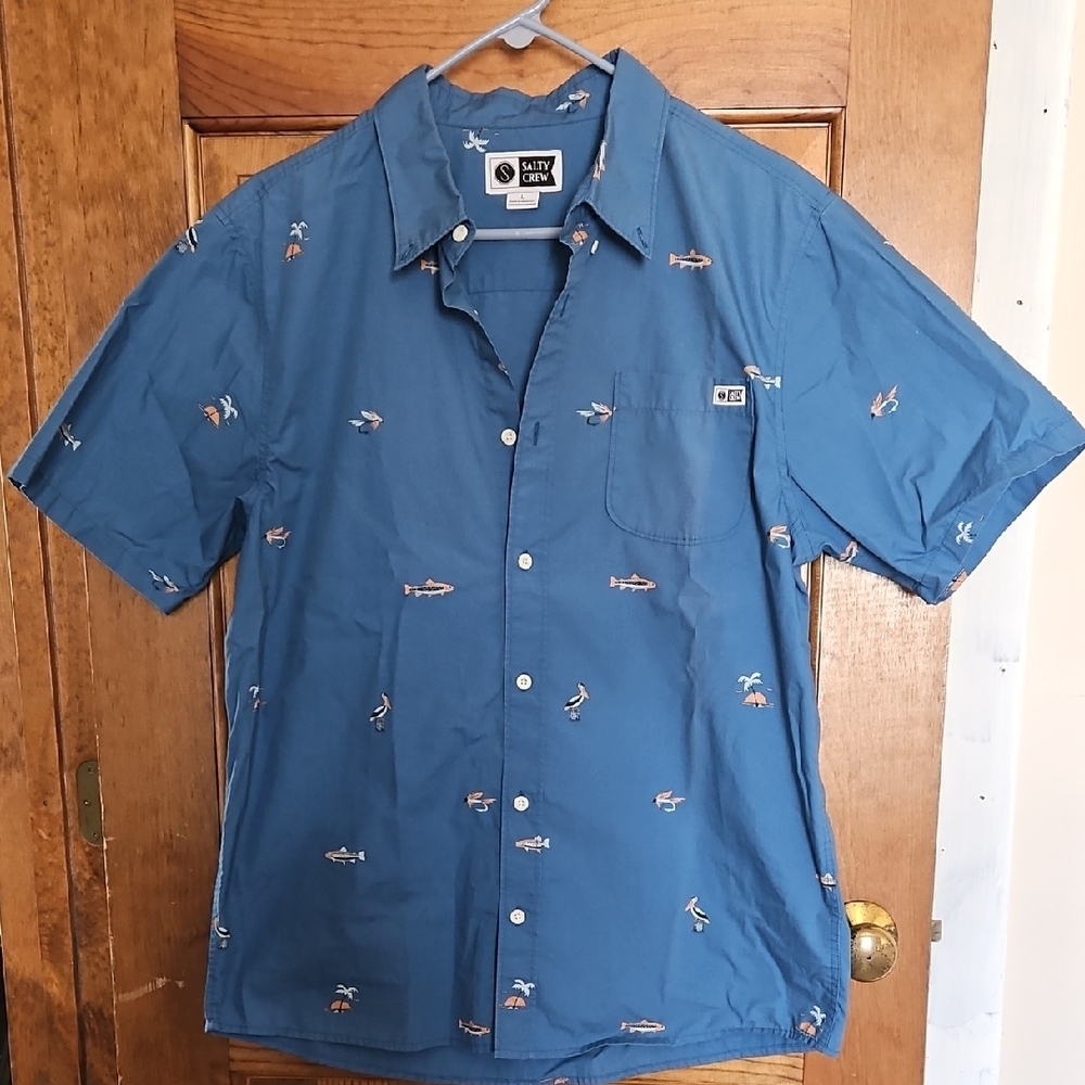Men's Blue Short Sleeve Shirt Fishing